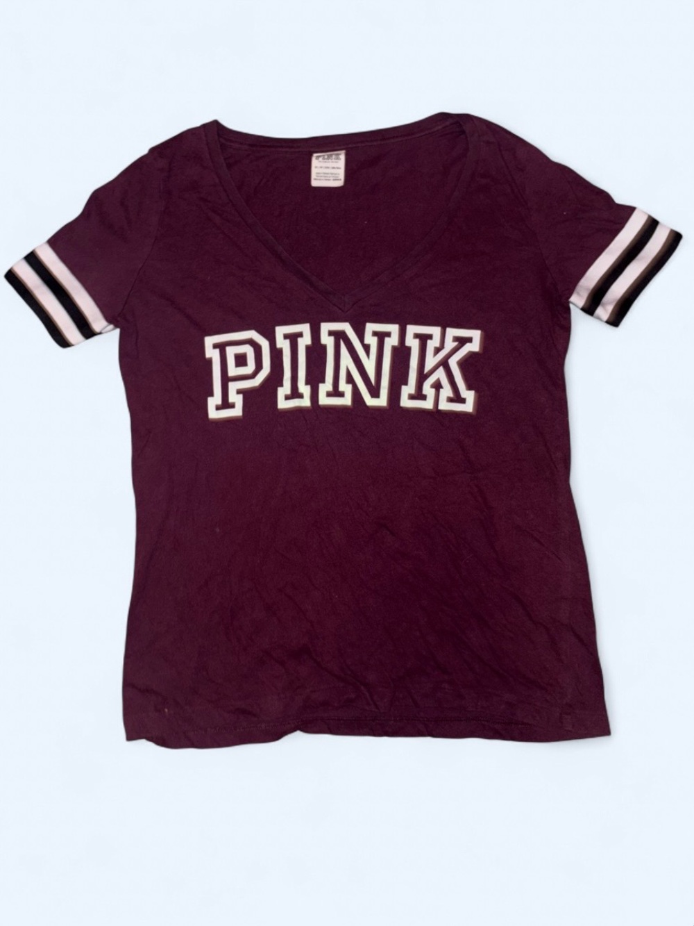 Victoria’s Secret PINK Burgundy Varsity V-Neck Tee - Size XS